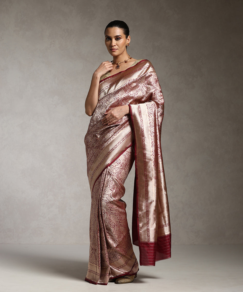 Handloom_Wine_Pure_Katan_Silk_Zari_Tanchoi_Banarasi_Saree_WeaverStory_01