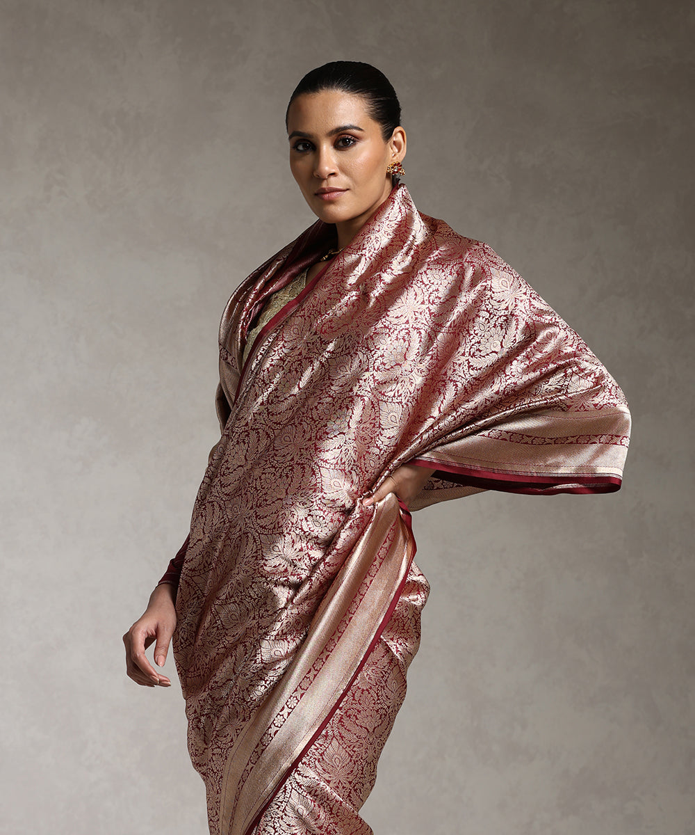 Handloom_Wine_Pure_Katan_Silk_Zari_Tanchoi_Banarasi_Saree_WeaverStory_02