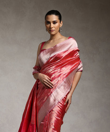 Handloom_Pink_Pure_Katan_Silk_Zari_Tanchoi_Banarasi_Saree_With_Lilac_Border_WeaverStory_02