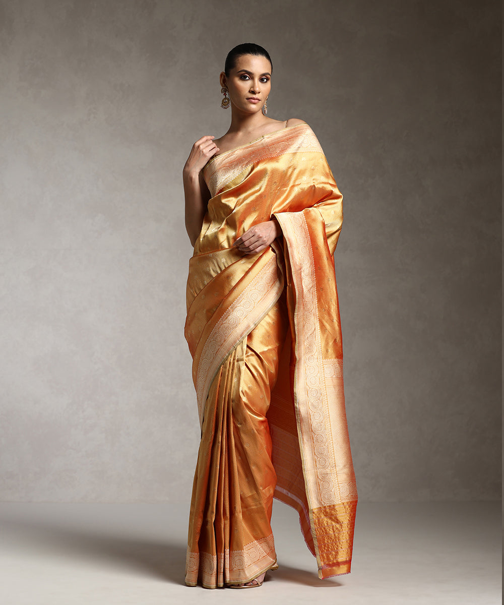 Orange_And_Gold_Handloom_Pure_Katan_Silk_Zari_Tanchoi_Banarasi_Saree_WeaverStory_01