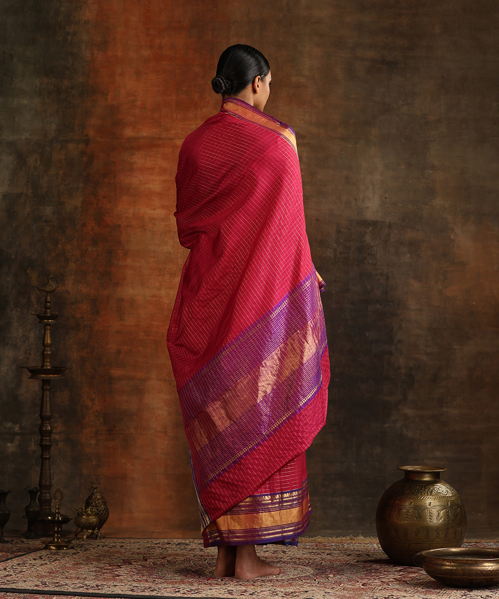 Magenta_Pure_Silk_Venkatagiri_Revival_Handloom_Revival_Saree_With_Zari_Checks_And_Petu_Border_WeaverStory_03