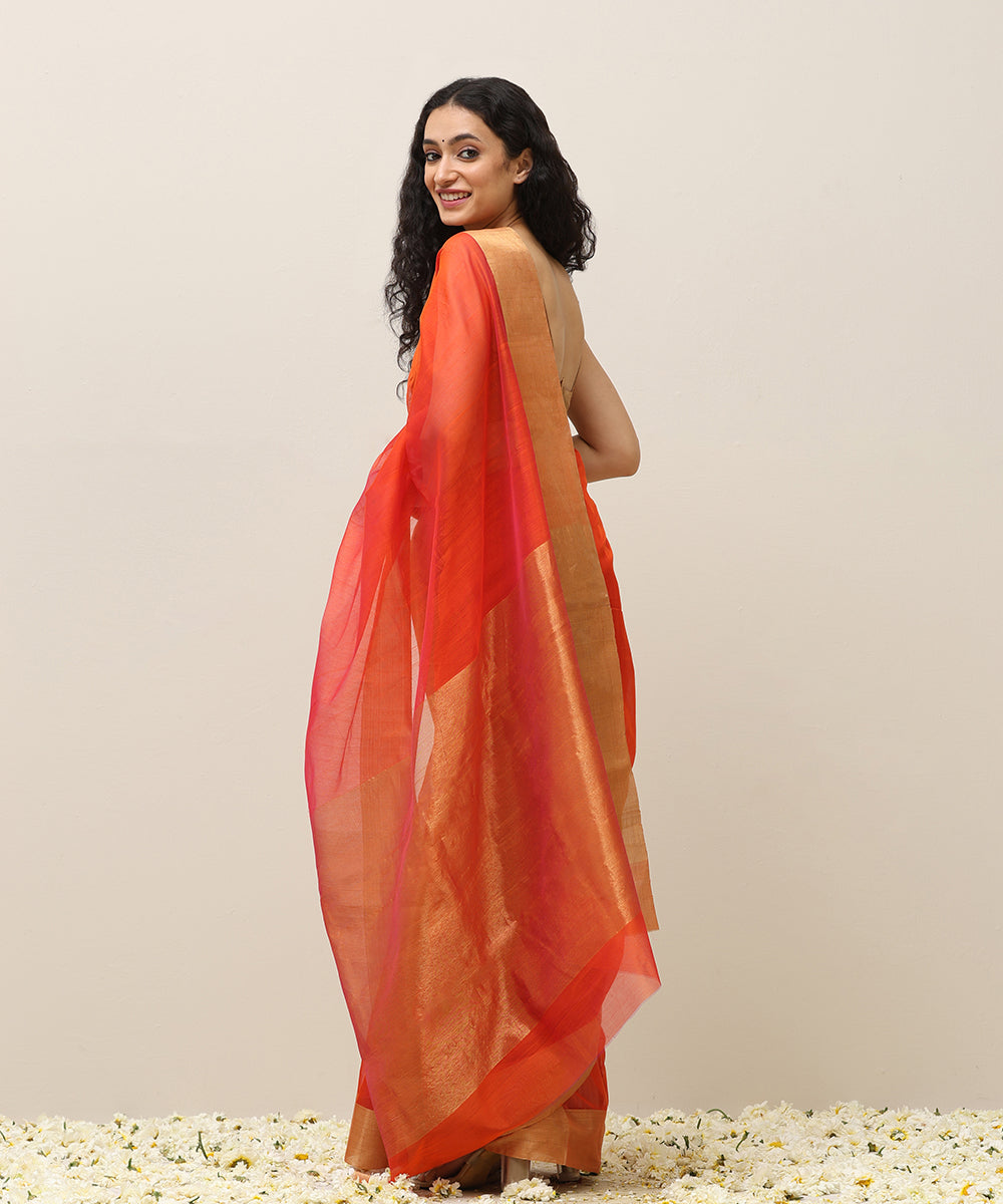 Handloom_Orange_Plain_Pure_Cotton_Chanderi_Saree_With_Gold_Tissue_Border_WeaverStory_03