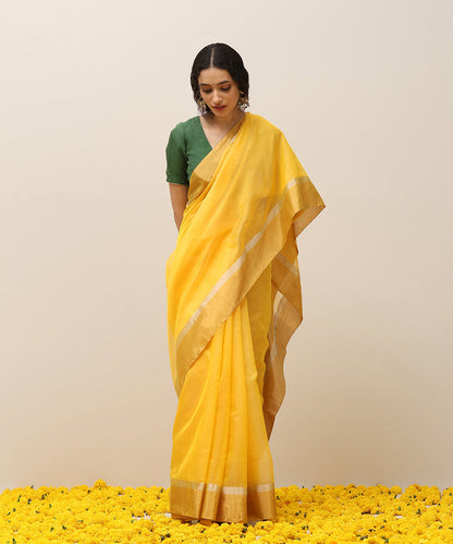 Handloom_Yellow_Plain_Pure_Cotton_Chanderi_Saree_With_Gold_Tissue_Border_WeaverStory_02