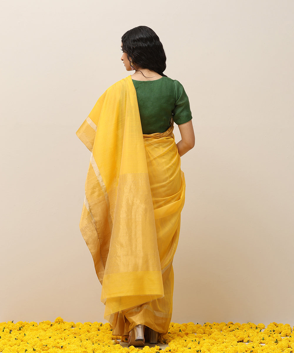 Handloom_Yellow_Plain_Pure_Cotton_Chanderi_Saree_With_Gold_Tissue_Border_WeaverStory_03