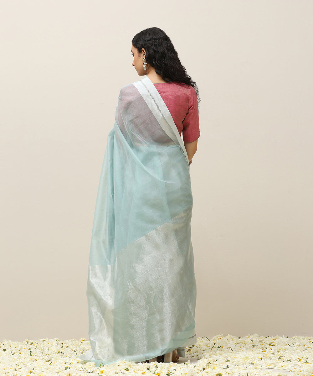 Handloom_Ice_Blue_Plain_Pure_Cotton_Chanderi_Saree_With_White_Border_WeaverStory_03