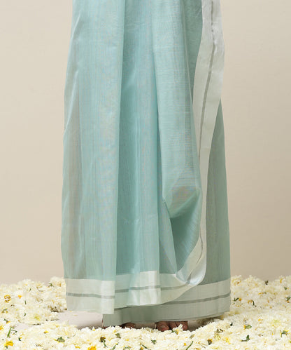 Handloom_Ice_Blue_Plain_Pure_Cotton_Chanderi_Saree_With_White_Border_WeaverStory_04