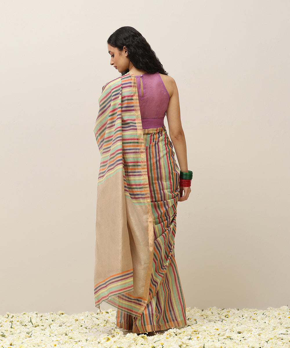 Beige_Handloom_Multi_Colour_Stripe_Pure_Cotton_Chanderi_Saree_WeaverStory_03