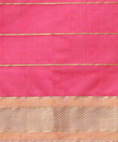 Pink_Handloom_Pure_Cotton_Chanderi_Saree_With_Golden_Stripe_And_Chevron_Border_WeaverStory_05