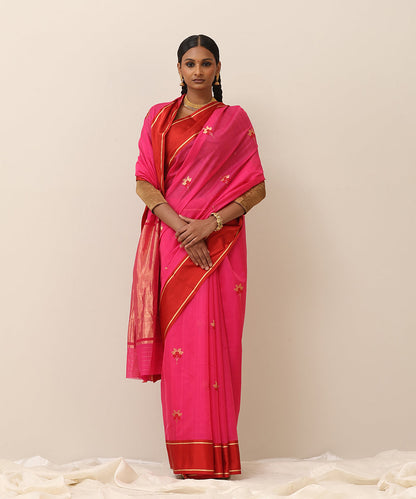 Handloom_Rani_Pure_Cotton_Chanderi_Saree_With_Floral_Boota_And_Maroon_Mashroo_Border_WeaverStory_02