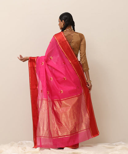 Handloom_Rani_Pure_Cotton_Chanderi_Saree_With_Floral_Boota_And_Maroon_Mashroo_Border_WeaverStory_03