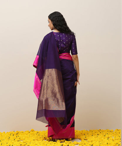 Handloom_Purple_Plain_Pure_Cotton_Chanderi_Saree_With_Pink_Mashroo_Border_WeaverStory_03