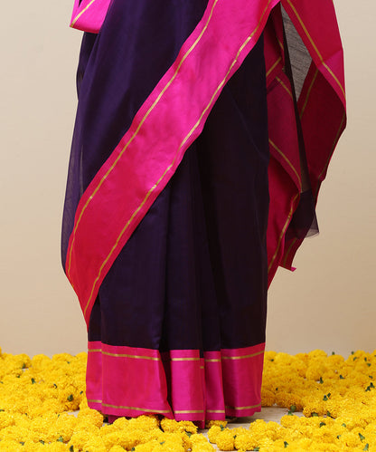 Handloom_Purple_Plain_Pure_Cotton_Chanderi_Saree_With_Pink_Mashroo_Border_WeaverStory_04