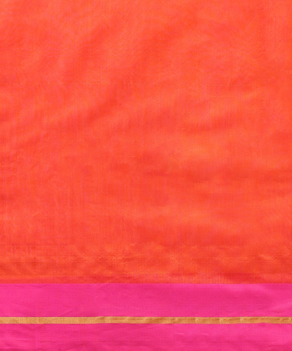 Handloom_Orange_Pure_Cotton_Chanderi_Saree_With_Floral_Boota_And_Pink_Border_WeaverStory_05