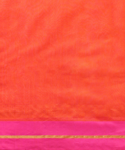 Handloom_Orange_Pure_Cotton_Chanderi_Saree_With_Floral_Boota_And_Pink_Border_WeaverStory_05