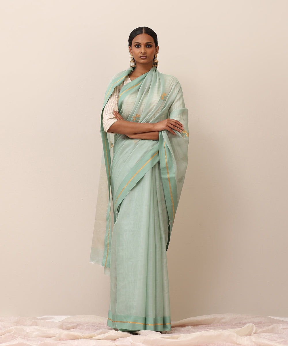 Aqua_Blue_Handloom_Pure_Cotton_Chanderi_Saree_With_Floral_Boota_And_Border_WeaverStory_02