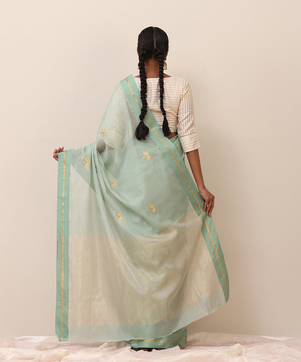 Aqua_Blue_Handloom_Pure_Cotton_Chanderi_Saree_With_Floral_Boota_And_Border_WeaverStory_03