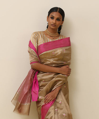 Light_Brown_Handloom_Pure_Silk_Chanderi_Saree_With_Eknaliya_Meena_Boota_And_Pink_Border_WeaverStory_01