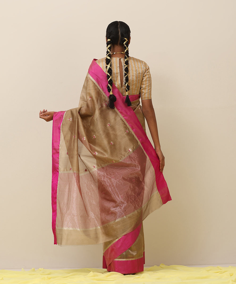 Light_Brown_Handloom_Pure_Silk_Chanderi_Saree_With_Eknaliya_Meena_Boota_And_Pink_Border_WeaverStory_03