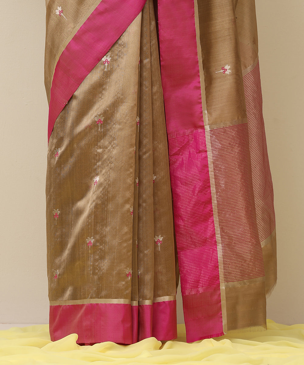 Light_Brown_Handloom_Pure_Silk_Chanderi_Saree_With_Eknaliya_Meena_Boota_And_Pink_Border_WeaverStory_04