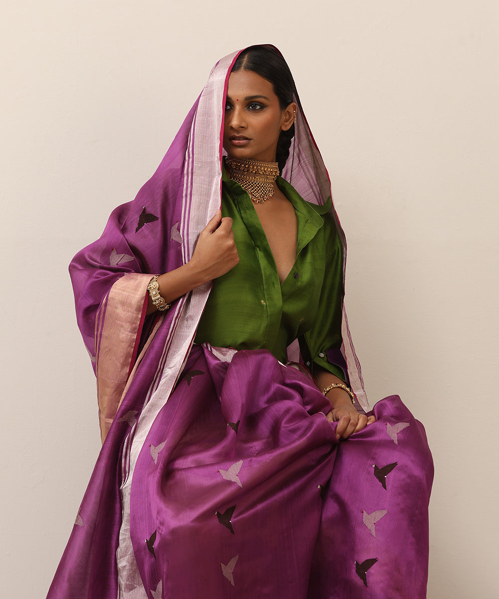 Handloom_Purple_Pure_Soft_Silk_Chanderi_Saree_With_Eknaliya_Bird_Motif_WeaverStory_01