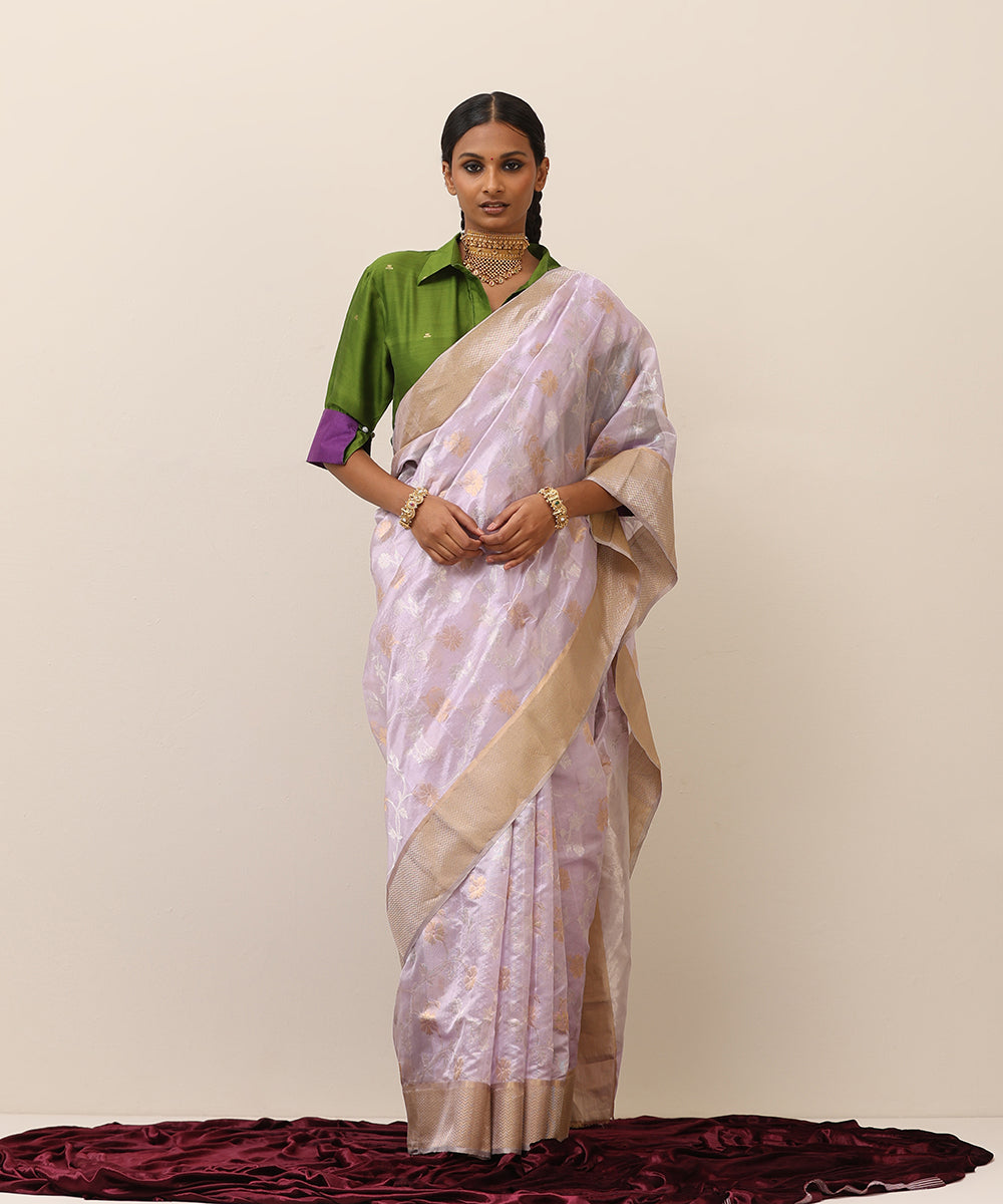 Handloom_Lavender_Pure_Chanderi_Silk_Saree_With_Floral_Jaal_Design_All_Over_WeaverStory_02