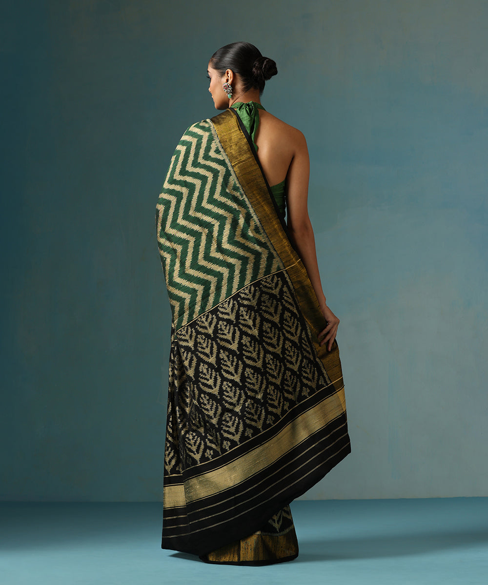 Handloom_Green_Pure_Raw_Silk_Ikat_Patola_Saree_With_black_Border_And_Palla_WeaverStory_03