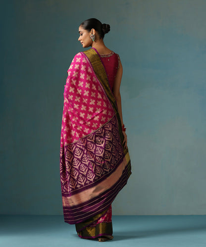 Handloom_Pink_Pure_Raw_Silk_Ikat_Patola_Saree_With_purple_Border_And_Palla_WeaverStory_03