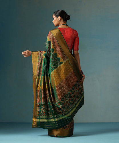 Handloom_Geen_Pure_Mulberry_Silk_Ikat_Patola_Saree_With_Gold_Zari_Border_WeaverStory_03