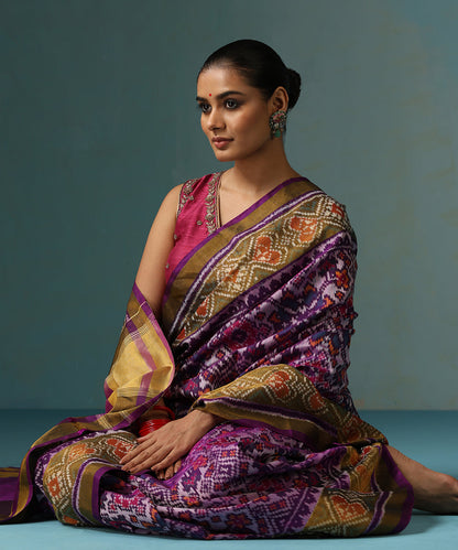 Purple_Handloom_Pure_Mulberry_Silk_Ikat_Patola_Saree_Zari_Border_WeaverStory_01