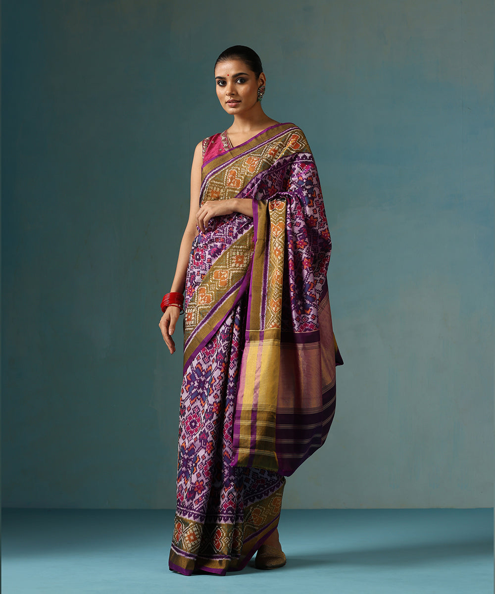 Purple_Handloom_Pure_Mulberry_Silk_Ikat_Patola_Saree_Zari_Border_WeaverStory_02