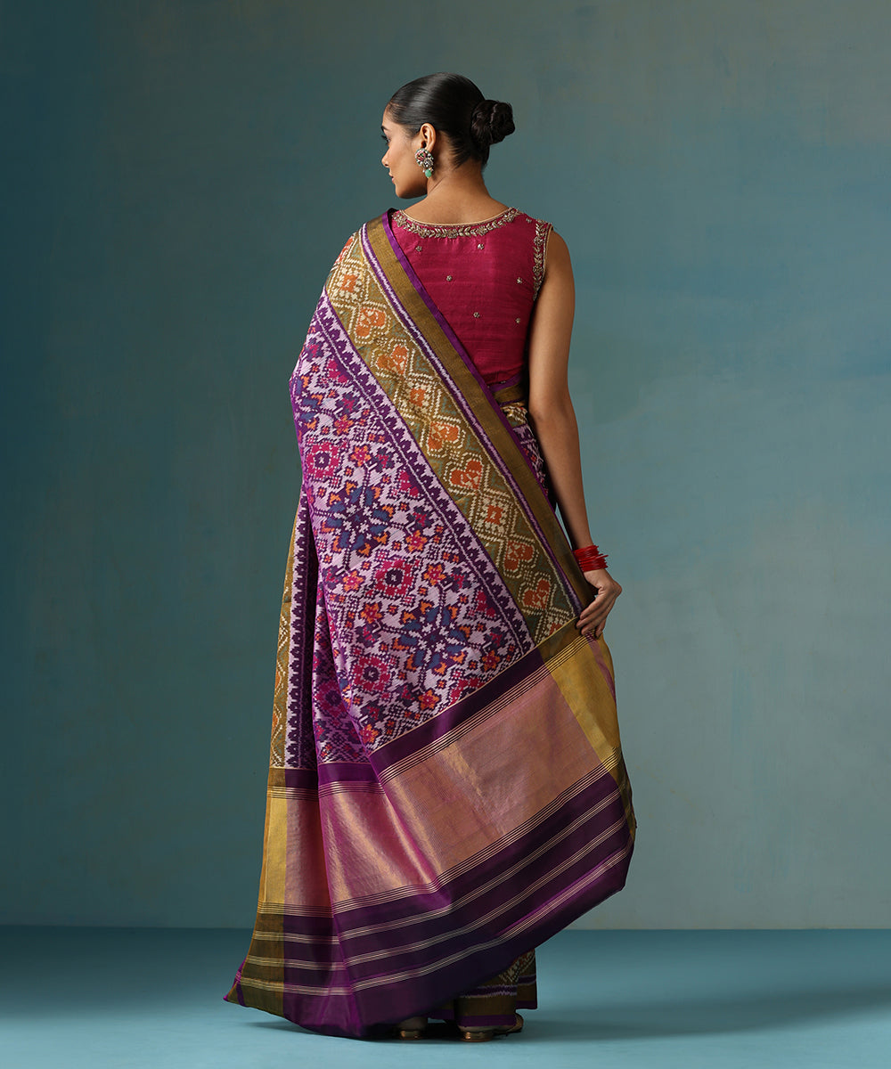 Purple_Handloom_Pure_Mulberry_Silk_Ikat_Patola_Saree_Zari_Border_WeaverStory_03