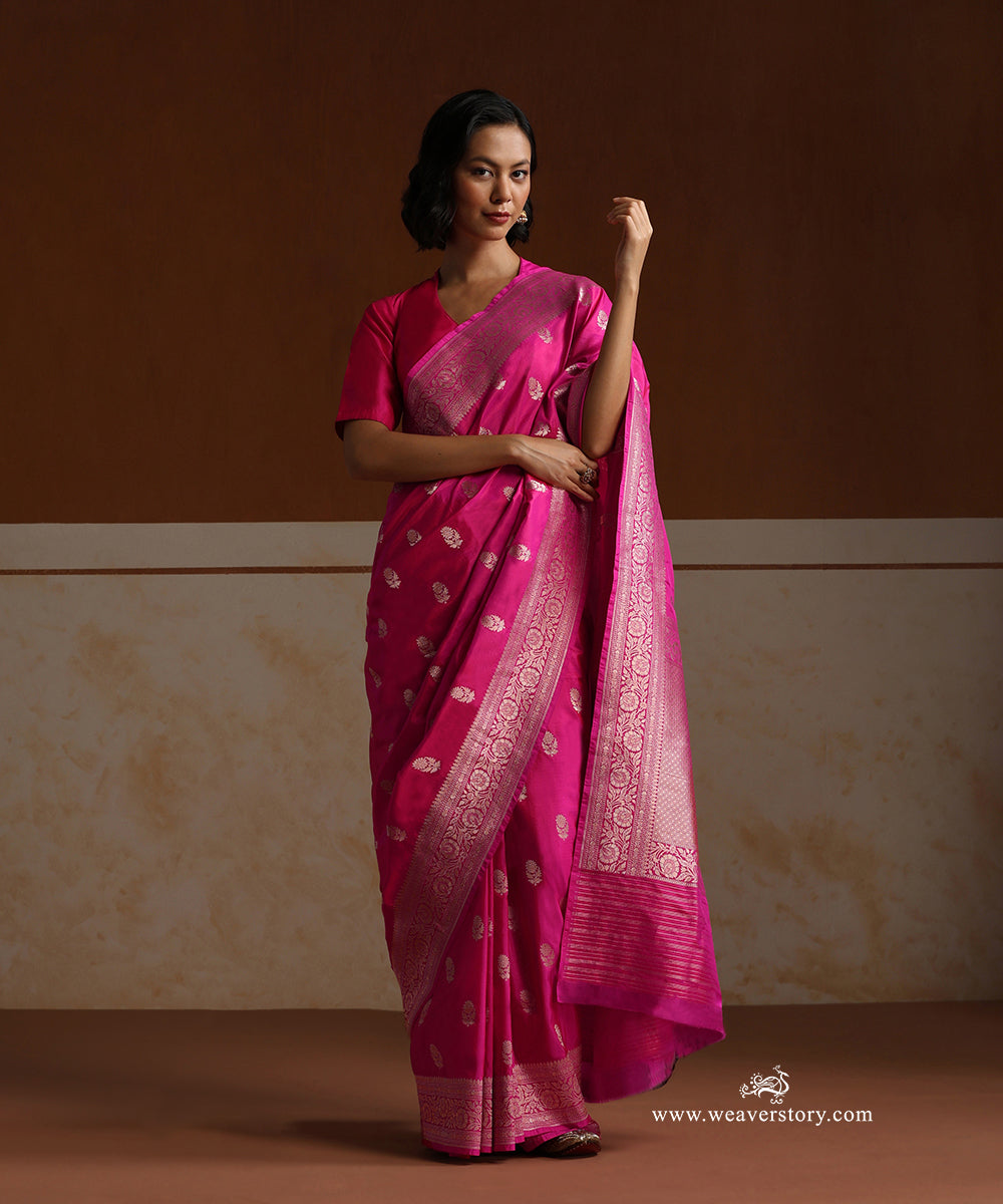 Pink_Handloom_Pure_Katan_Silk_Banarasi_Saree_With_Cutwork_And_Floral_Border_WeaverStory_01