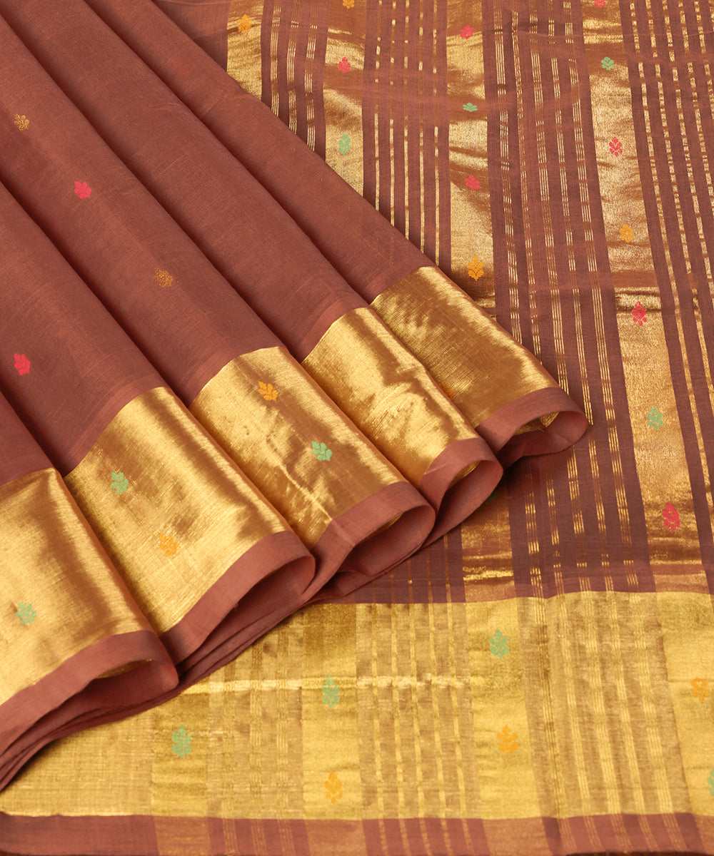 Handloom_Brown_Pure_Cotton_Silk_Venkatagiri_Revival_Saree_With_Gold_Zari_Border_WeaverStory_01