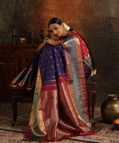 Handloom_Dark_Purple_Pure_Silk_Kanjivaram_Saree_With_Wine_Vanasingram_Border_And_Pure_Zari_WeaverStory_01