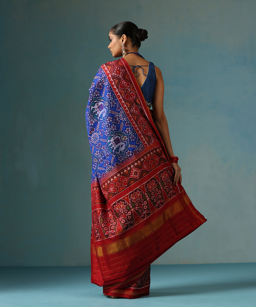 Handloom_Blue_Pure_Mulberry_Silk_Ikat_Patola_Saree_With_Red_Border_And_Palla_WeaverStory_03