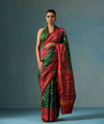 Green_Handloom_Pure_Mulberry_Silk_Ikat_Patola_Saree_With_Red_Border_And_Palla_WeaverStory_02