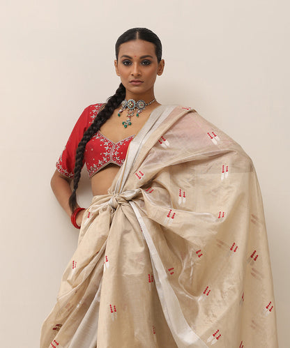 Handloom_Beige_Pure_Tissue_Chanderi_Saree_With_Red_Meenakari_Bootas_WeaverStory_02