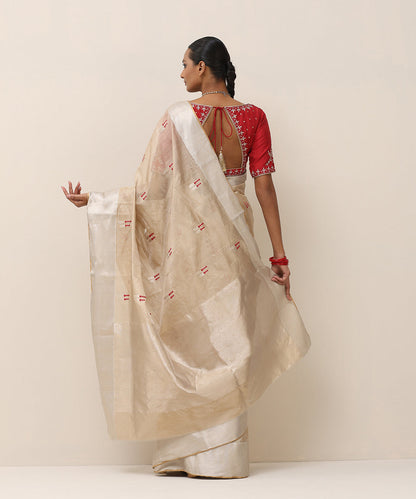 Handloom_Beige_Pure_Tissue_Chanderi_Saree_With_Red_Meenakari_Bootas_WeaverStory_03