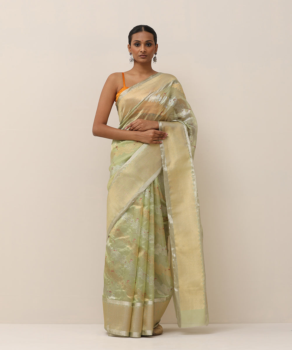 Handloom_Pista_Green_Pure_Silk_Chanderi_Saree_With_Ada_Jaal_WeaverStory_01