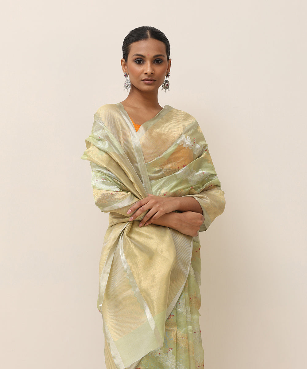 Handloom_Pista_Green_Pure_Silk_Chanderi_Saree_With_Ada_Jaal_WeaverStory_02