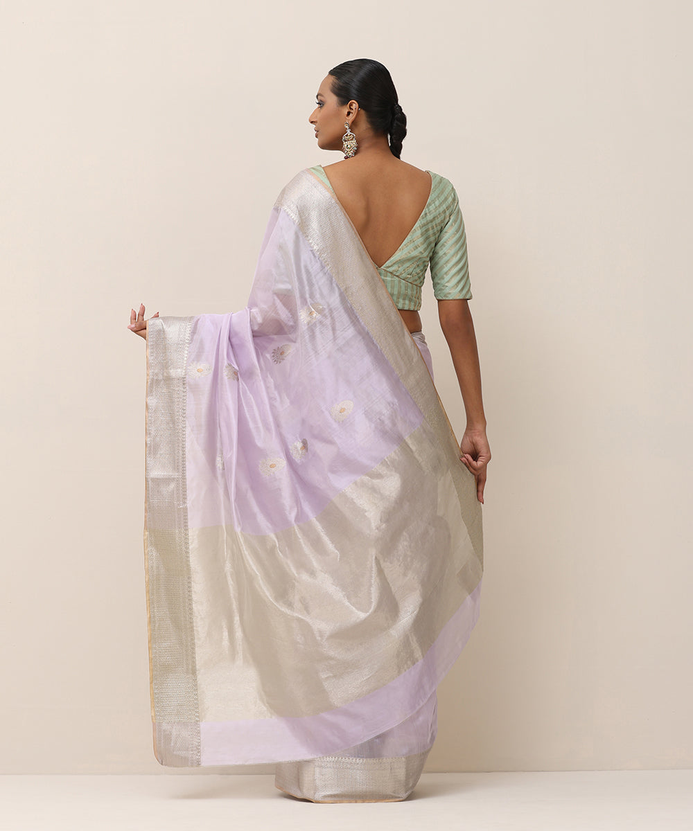 Lavender_Handloom_Pure_Silk_Chanderi_Saree_With_Silver_And_Golden_Floral_Boota_WeaverStory_03