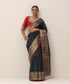 Black_Handloom_Pure_Silk_Chanderi_Saree_With_Antique_Zari_Border_And_Red_Selvedge_WeaverStory_01