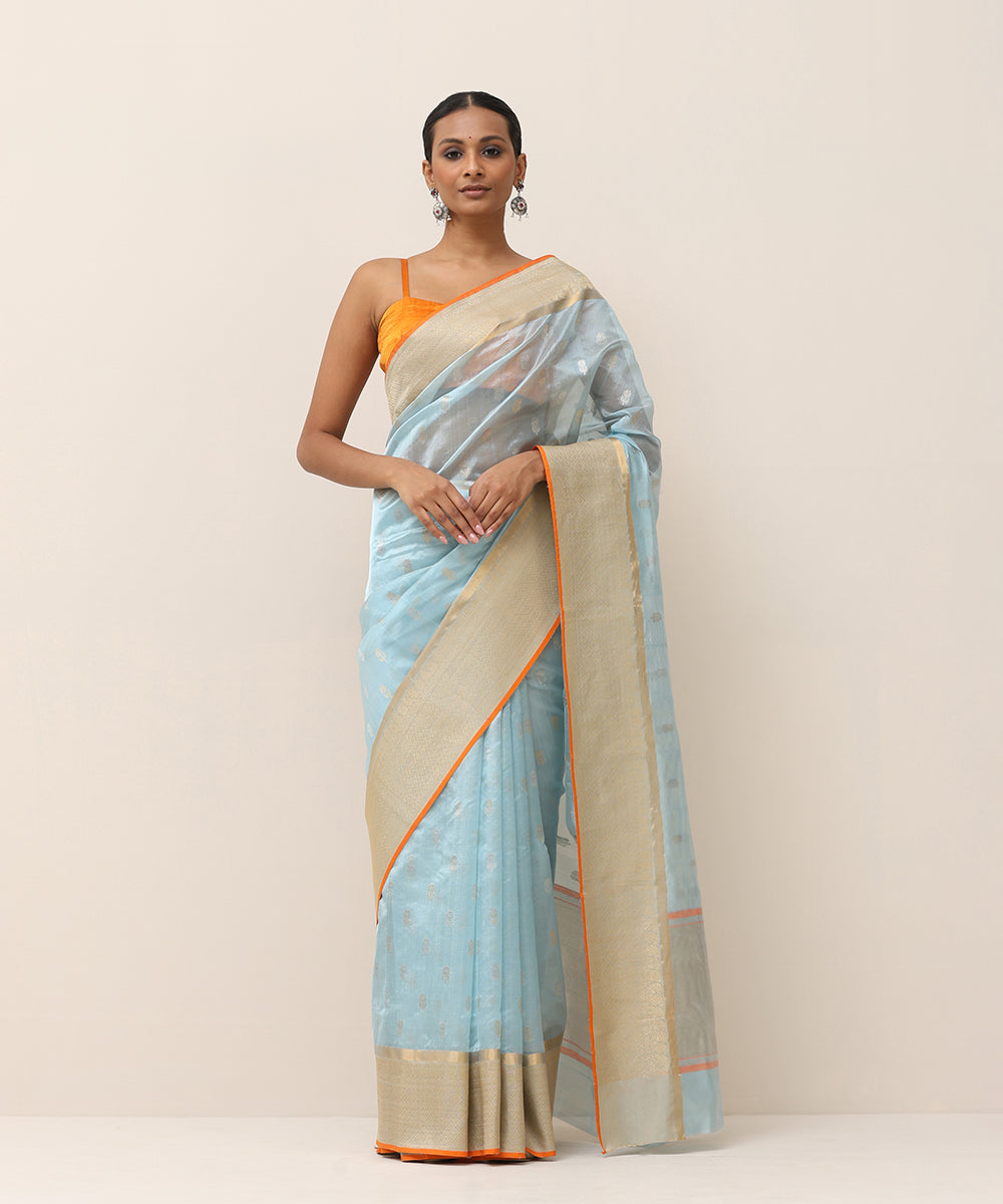 Handloom_Ice_Blue_Pure_Silk_Chanderi_Saree_With_Silver_And_Golden_Zari_Bootas_WeaverStory_01