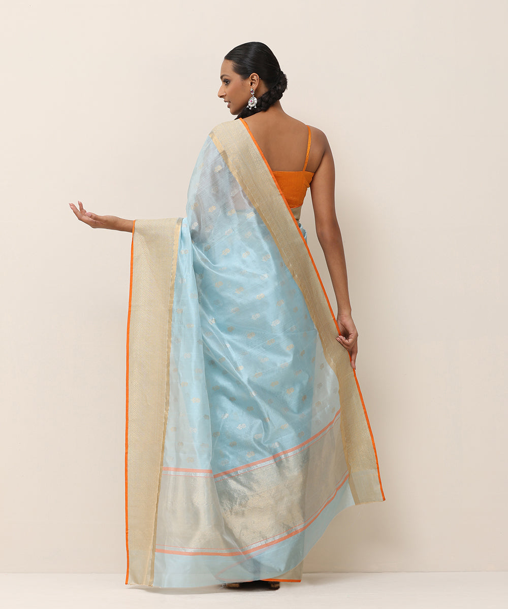 Handloom_Ice_Blue_Pure_Silk_Chanderi_Saree_With_Silver_And_Golden_Zari_Bootas_WeaverStory_03