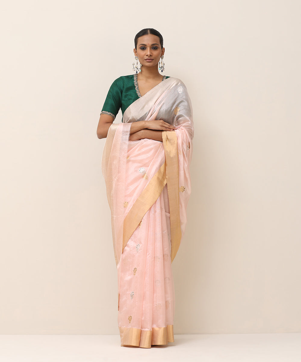 Handloom_Beige_Pure_Silk_Chanderi_Saree_With_Flower_Boota_And_Dark_Green_Meenakari_WeaverStory_01