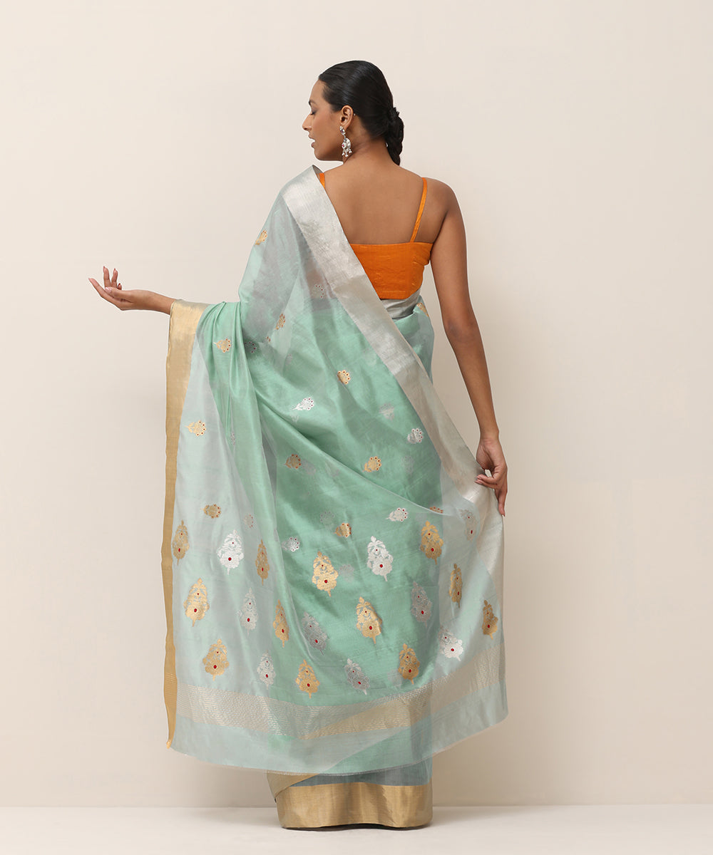 Light_Blue_Handloom_Pure_Silk_Chanderi_Saree_With_Flower_Boota_And_Orange_Selvedge_WeaverStory_03