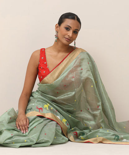 Sage_Green_Handloom_Pure_Silk_Chanderi_Saree_With_Multicolor_Deer_Motifs_WeaverStory_02