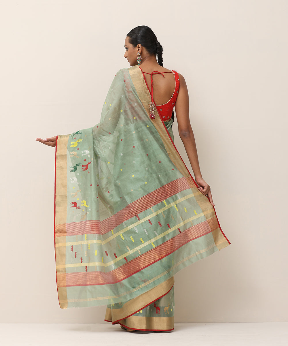 Sage_Green_Handloom_Pure_Silk_Chanderi_Saree_With_Multicolor_Deer_Motifs_WeaverStory_03