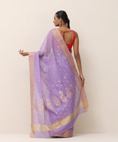 Lavender_Handloom_Pure_Cotton_Chanderi_Saree_With_Golden_Flower_Boota_WeaverStory_03