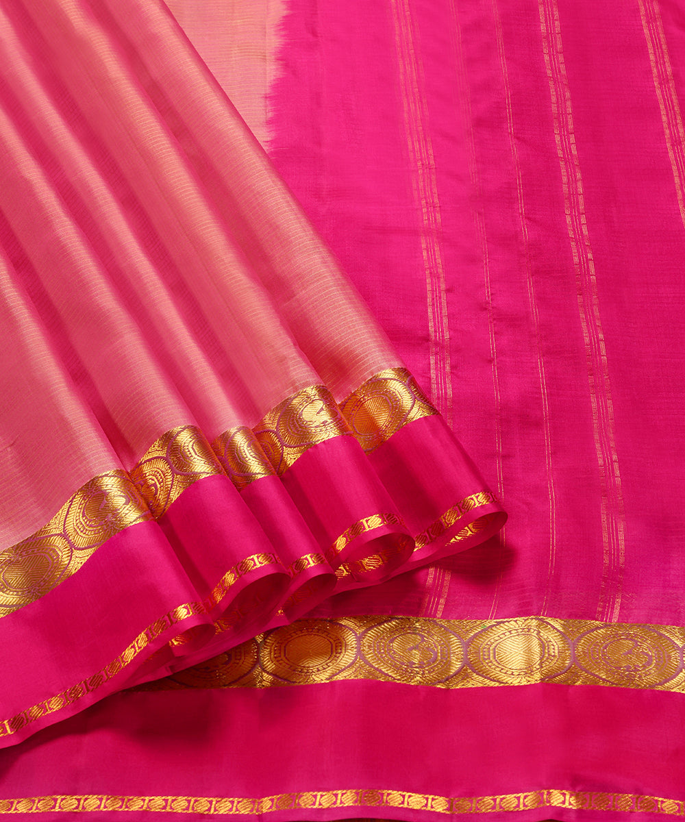 Pink_Handloom_Striped_Pure_Silk_Kanjivaram_With_Hot_Pink_Border_WeaverStory_01